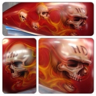 Completed Skulls and Flames Harley Tank, ready for clear.  - Airbrush Artwoks