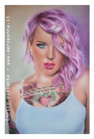 purple hair, airbrush portrait on schoellerboard - Airbrush Artwoks