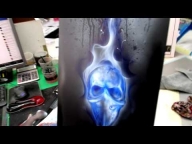 Howto Airbrush Skull Gangster and Blue Flames with Waterbased Paints | Airbrush Step by Step | SK-Brush - Airbrush Videos