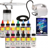 $72.46 Dual-Action #Airbrush #CAKE DECORATING AIRBRUSHING #KIT with #Set of 12 Food Colors - Airbrush on Foods