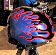 This helmet was in really rough shape, I sanded it and primed it repainted using spray paint for the base color, then hand-painted the flames - Hand painted cycling helmets 