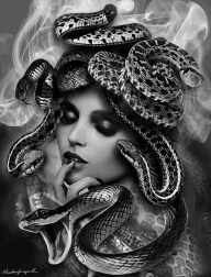 Airbrush on canvas by Minh Hang Titled snake queen. - Favorite Art