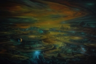 Airbrush painting on cs10 canvas. Title JUPITER PROBE THE TOURIST. Inspired by the Juno Project NASA. Painted for the Planetary Society USA. - Artworks