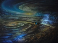 Airbrush painting on cs10 canvas - Title JUPITER PROBE INSIDE THE STORM. Painted for the Astronomy Magazine USA. - Artworks
