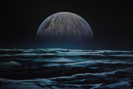 Painting Airbrush on cs10 canvas. Painted with a 1945 vintage abl Paashe turbo. Title JUPITER MOONS. Painted for the Astronomy Magazine USA. - Artworks