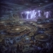 Airbrush on cs10 canvas from the Space Artworks factory London. Title JUPITER PROBE INTO THE STORM.